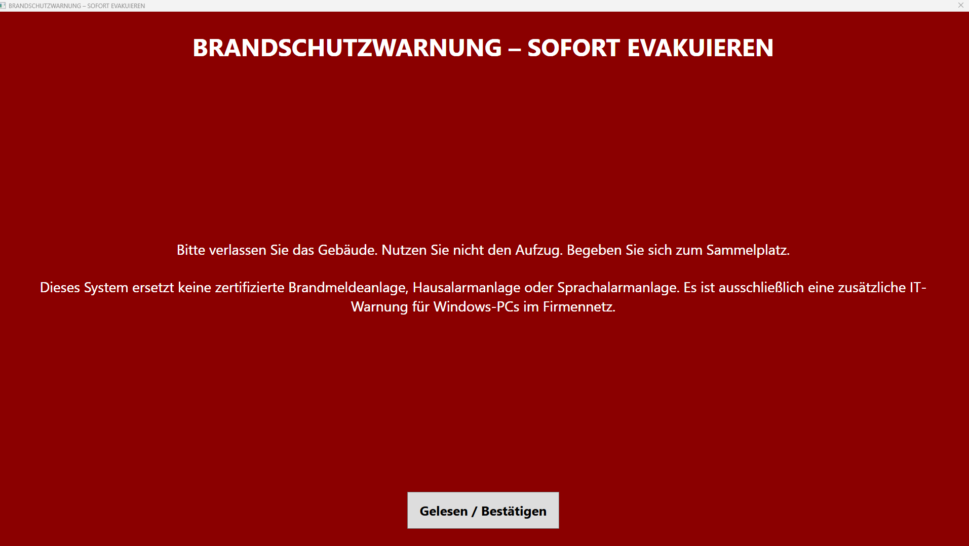 Rotes tiimAlert Live-Alarm-Fenster mit Evakuierungshinweis