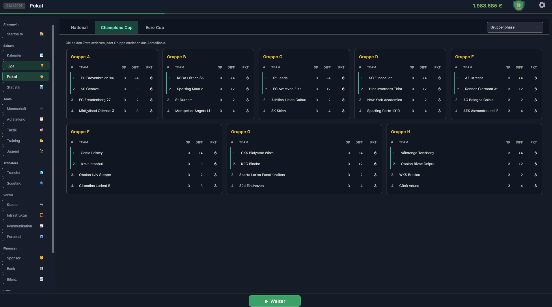 Champions-Cup-Gruppenphase in XFM